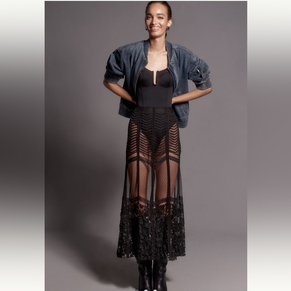 Sheer Lace Mix Midi Skirt